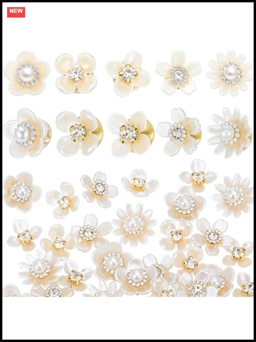 100pc Pearl Rhinestone Flower Brooch Pin Set for DIY Clothing